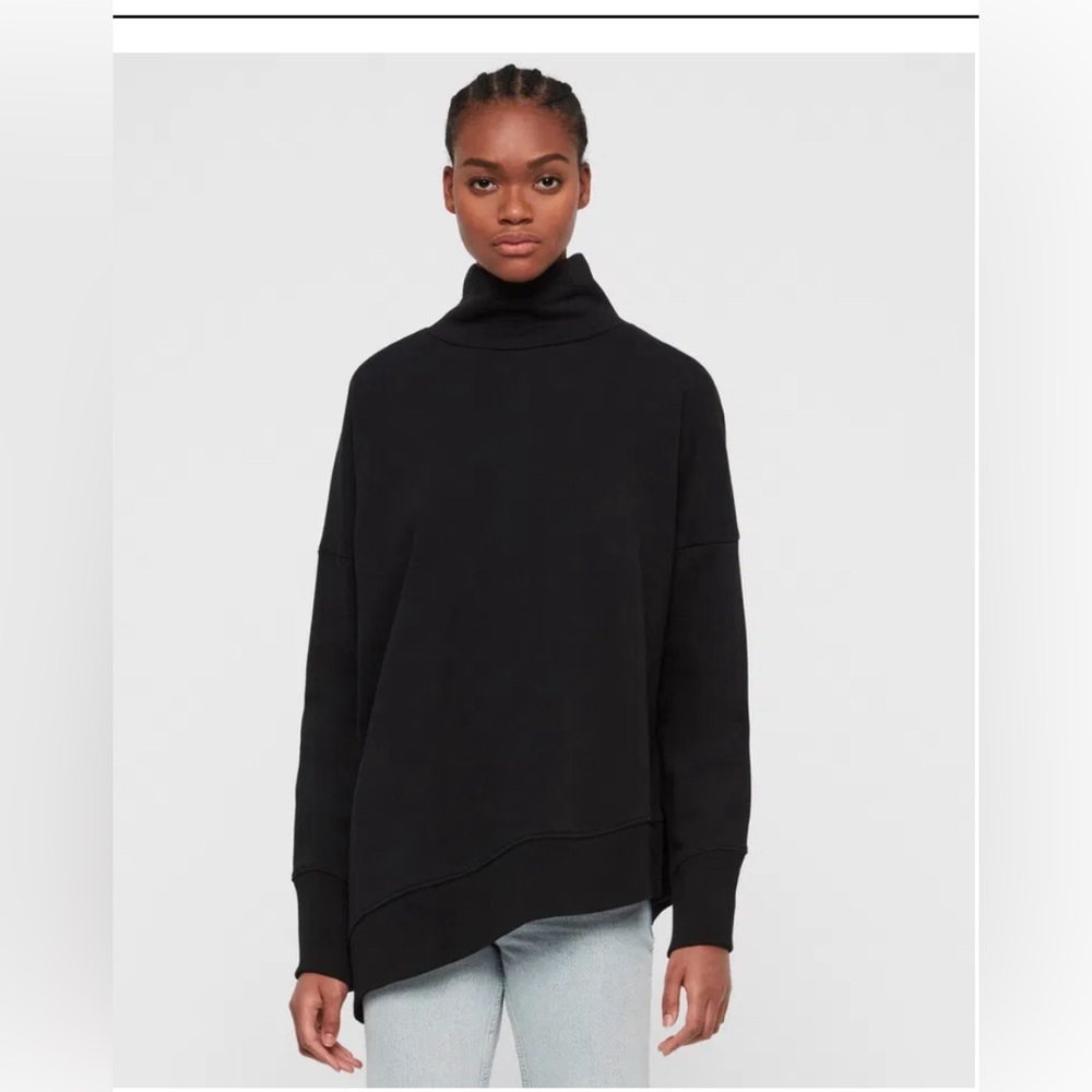 All Saints Navarre asymmetrical hem roll neck sweatshirt black sz S